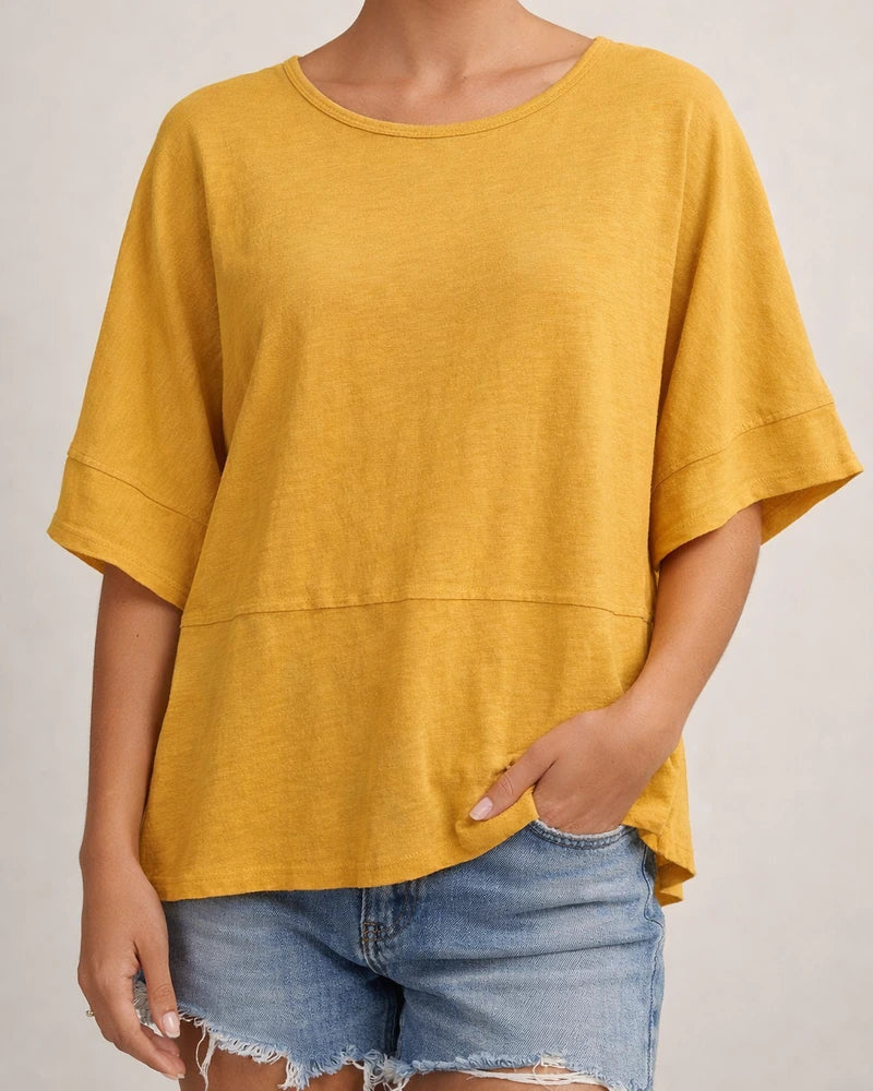 New Summer Solid-Color Round-Neck Three-Quarter-Sleeve Flared-Sleeve Loose-Fit T-Shirt | JRSEE:a3224933-338b-4468-a3f5-2dcdf25ba46f