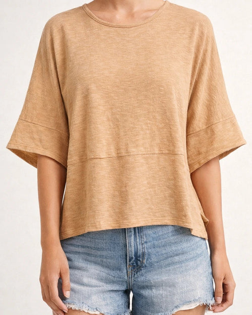 New Summer Solid-Color Round-Neck Three-Quarter-Sleeve Flared-Sleeve Loose-Fit T-Shirt | JRSEE:613bcc24-658e-4a44-a442-79d498b7e3d8