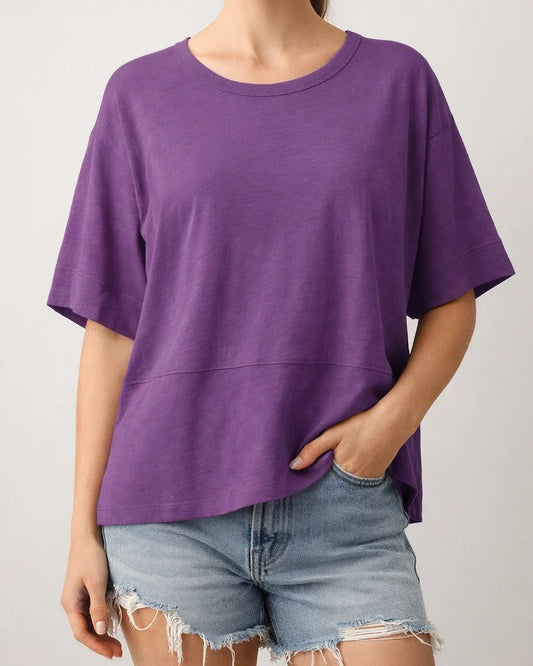 New Summer Solid-Color Round-Neck Three-Quarter-Sleeve Flared-Sleeve Loose-Fit T-Shirt | JRSEE:4325b696-bae5-463e-9d03-c3035cafcc64