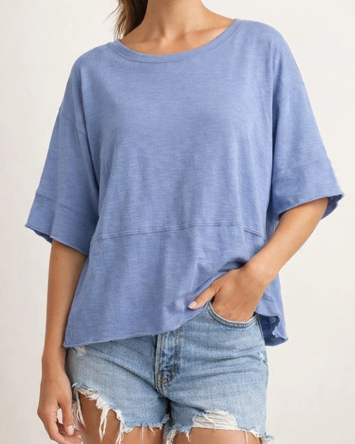 New Summer Solid-Color Round-Neck Three-Quarter-Sleeve Flared-Sleeve Loose-Fit T-Shirt | JRSEE:eb8c80c2-6a50-47bf-a6da-5a045be01ce7