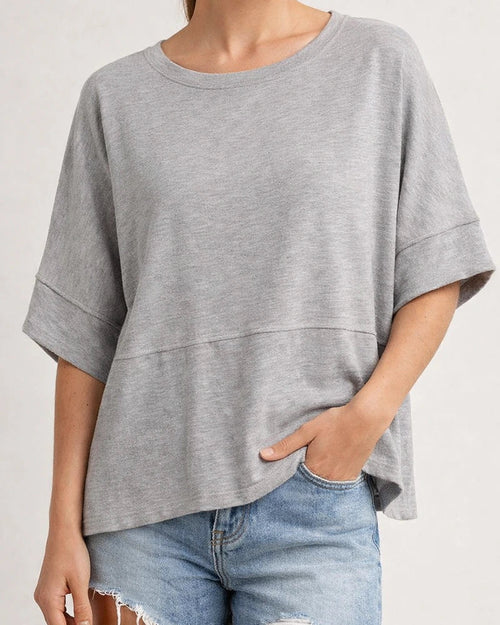 New Summer Solid-Color Round-Neck Three-Quarter-Sleeve Flared-Sleeve Loose-Fit T-Shirt | JRSEE:3d3f8006-f9fd-4626-b1fc-cd8ec7518793