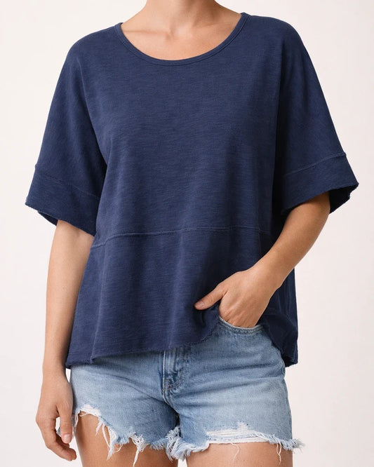 New Summer Solid-Color Round-Neck Three-Quarter-Sleeve Flared-Sleeve Loose-Fit T-Shirt | JRSEE:f467b28c-2f03-4e01-94f7-e2ead8854136