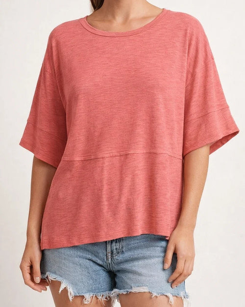 New Summer Solid-Color Round-Neck Three-Quarter-Sleeve Flared-Sleeve Loose-Fit T-Shirt | JRSEE:34401a97-958c-4262-8c1b-c5ea25cd685f