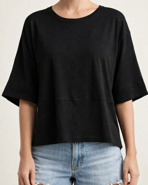 New Summer Solid-Color Round-Neck Three-Quarter-Sleeve Flared-Sleeve Loose-Fit T-Shirt | JRSEE:3d1136d8-7798-497e-b17e-72c06406fe1d