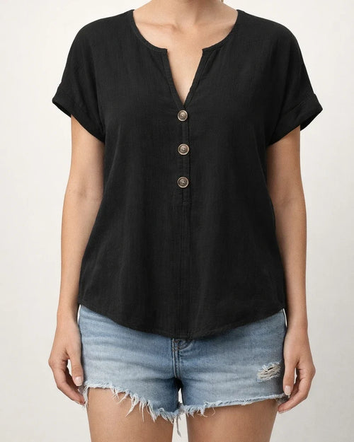 New Summer Women's Button-Down V-Neck Batwing Sleeve T-Shirt | JRSEE:71680507-d056-409d-9b83-5696ae7edf25