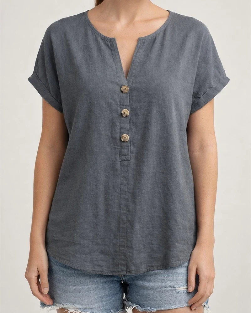 New Summer Women's Button-Down V-Neck Batwing Sleeve T-Shirt | JRSEE:035121e8-7c05-41a0-971c-9a0efeccda00