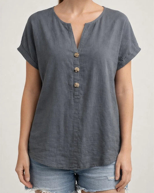 New Summer Women's Button-Down V-Neck Batwing Sleeve T-Shirt | JRSEE:035121e8-7c05-41a0-971c-9a0efeccda00