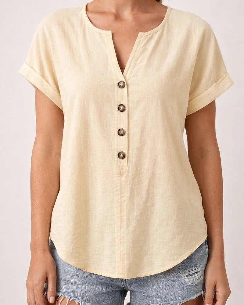 New Summer Women's Button-Down V-Neck Batwing Sleeve T-Shirt | JRSEE:f6d4a759-bcdb-4d47-bc5a-a8c8f6df1fa7