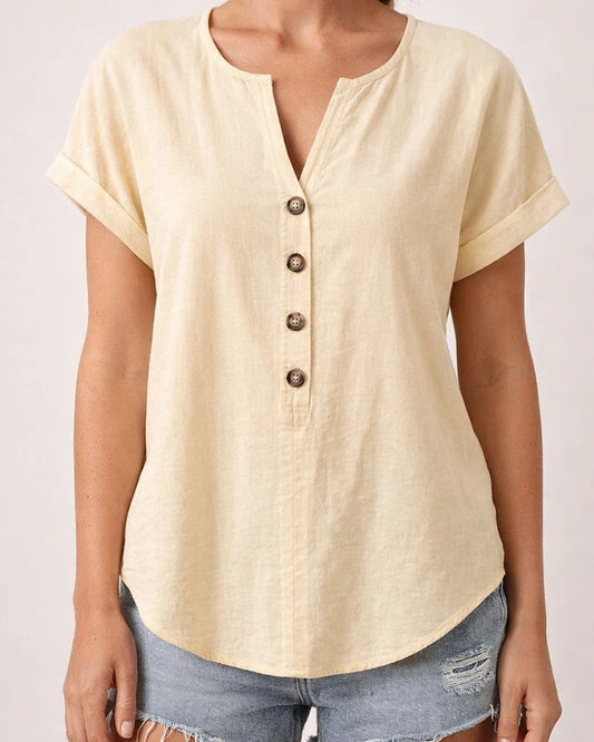 New Summer Women's Button-Down V-Neck Batwing Sleeve T-Shirt | JRSEE:f6d4a759-bcdb-4d47-bc5a-a8c8f6df1fa7