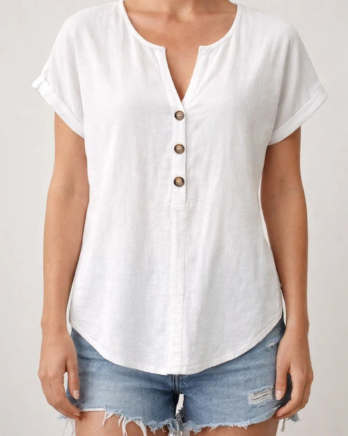New Summer Women's Button-Down V-Neck Batwing Sleeve T-Shirt | JRSEE:83ffe64b-f2be-43db-9ccb-078298ee5dad