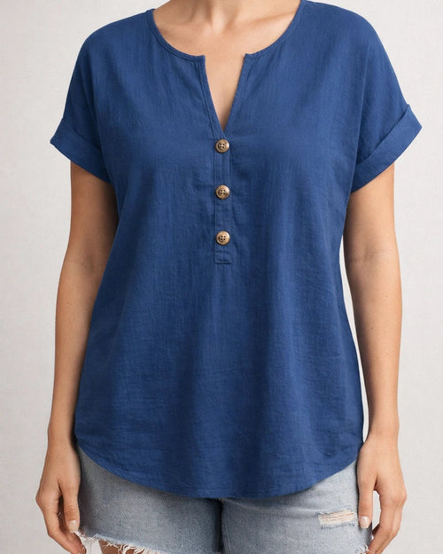 New Summer Women's Button-Down V-Neck Batwing Sleeve T-Shirt | JRSEE:defdf7e1-a574-4c7a-a122-2a224b9e931b
