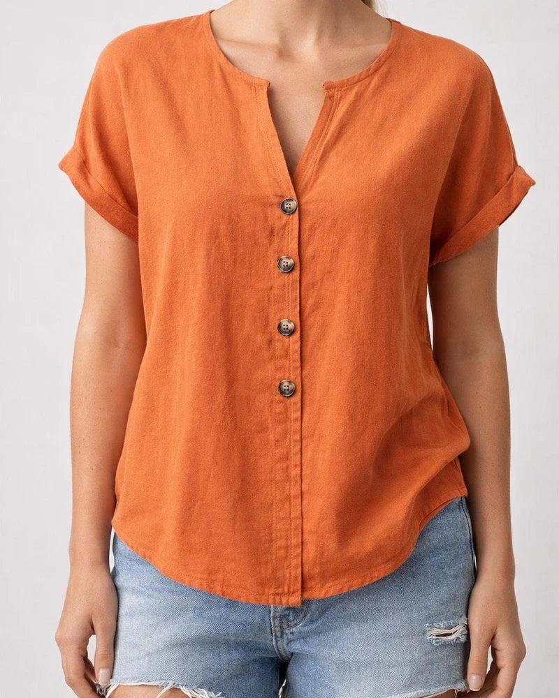 New Summer Women's Button-Down V-Neck Batwing Sleeve T-Shirt | JRSEE:18fae12a-d74c-49d1-897a-59fca4782faa