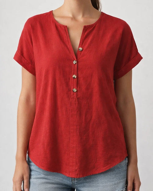 New Summer Women's Button-Down V-Neck Batwing Sleeve T-Shirt | JRSEE:def61c5d-eaa6-47bd-aa07-a2b812a0e16e
