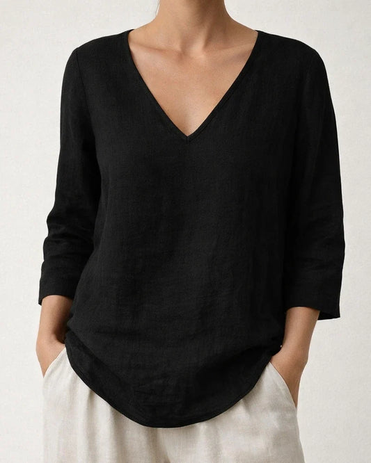 New Summer Women’s Casual Loose-Fit Fashionable Cotton-Linen Long-Sleeve V-Neck Top | JRSEE:8c715308-8950-4bb3-8463-0f4f47e2c9e3