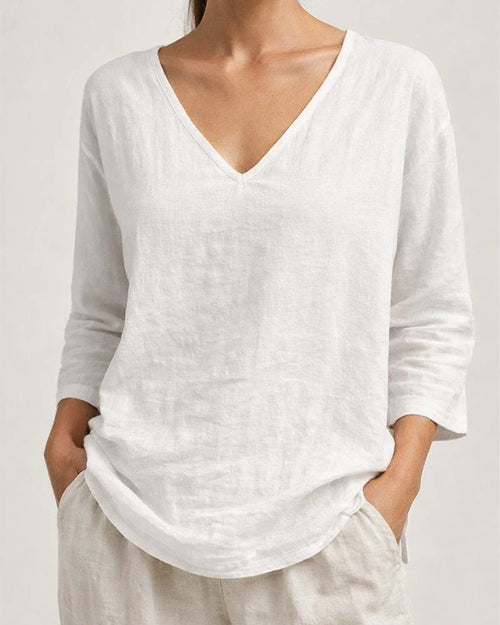 New Summer Women’s Casual Loose-Fit Fashionable Cotton-Linen Long-Sleeve V-Neck Top | JRSEE:14a7fb15-ba97-4ada-bea6-717e0404defd