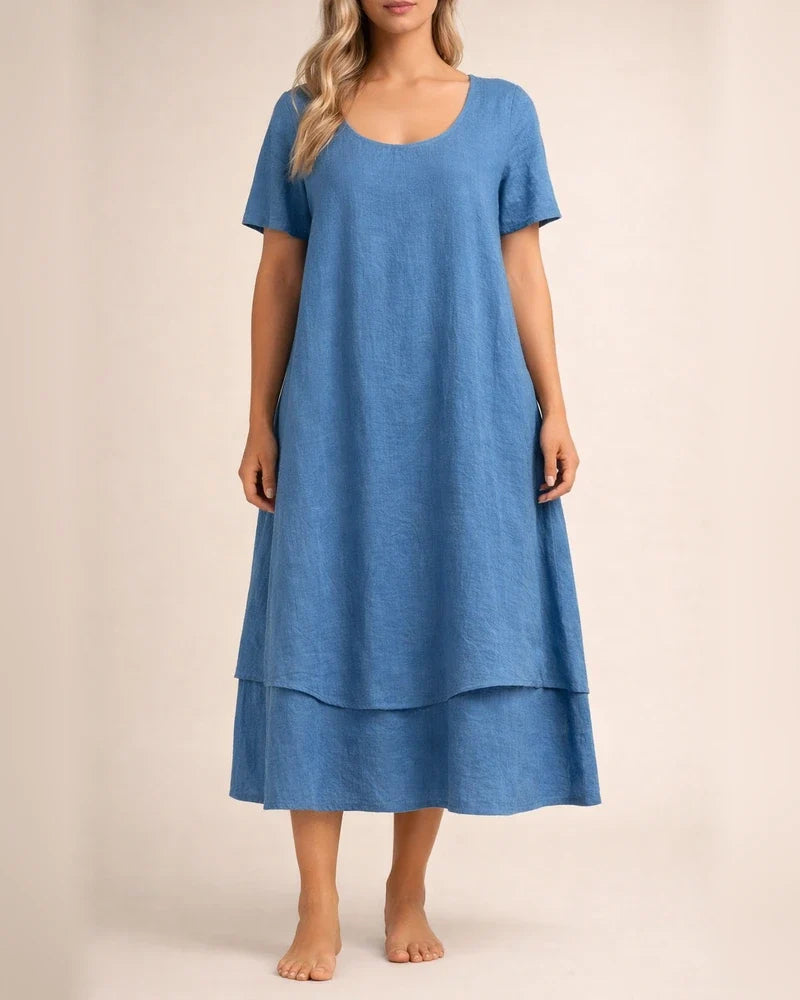 New Summer Women’s Casual Loose-Fit Fashionable Short-Sleeve Solid-Color Round-Neck Double-Layer Dress | JRSEE:88e3018a-5d72-4f3f-8c2e-23c66345060a