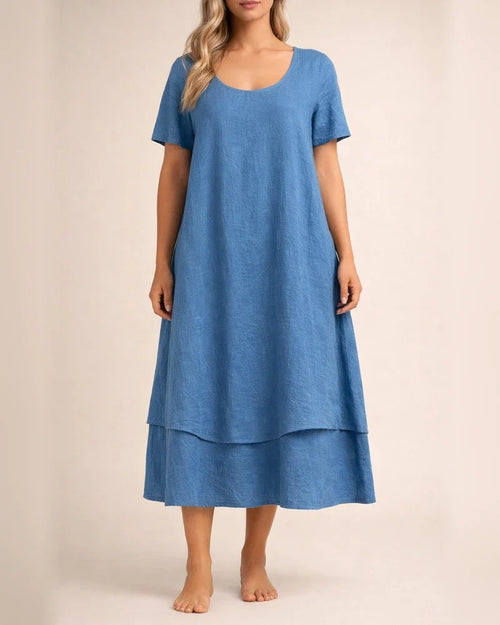 New Summer Women’s Casual Loose-Fit Fashionable Short-Sleeve Solid-Color Round-Neck Double-Layer Dress | JRSEE:88e3018a-5d72-4f3f-8c2e-23c66345060a