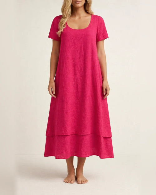 New Summer Women’s Casual Loose-Fit Fashionable Short-Sleeve Solid-Color Round-Neck Double-Layer Dress | JRSEE:170a1654-96f7-4cdc-8fe7-00527191dd03