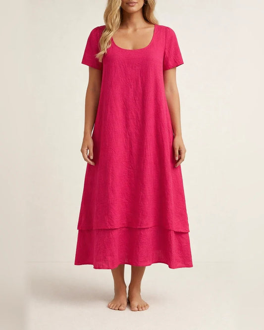 New Summer Women’s Casual Loose-Fit Fashionable Short-Sleeve Solid-Color Round-Neck Double-Layer Dress | JRSEE:170a1654-96f7-4cdc-8fe7-00527191dd03