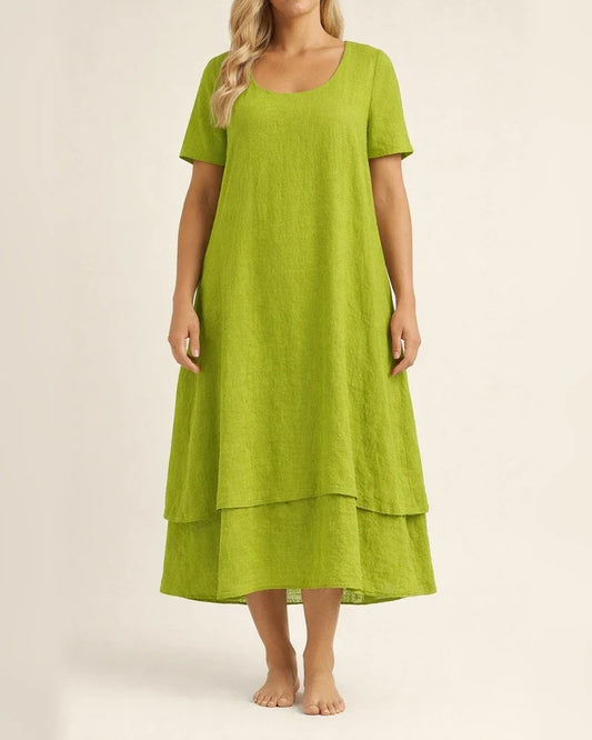 New Summer Women’s Casual Loose-Fit Fashionable Short-Sleeve Solid-Color Round-Neck Double-Layer Dress | JRSEE:531849bd-c042-4b88-921d-cdb8711a04bc