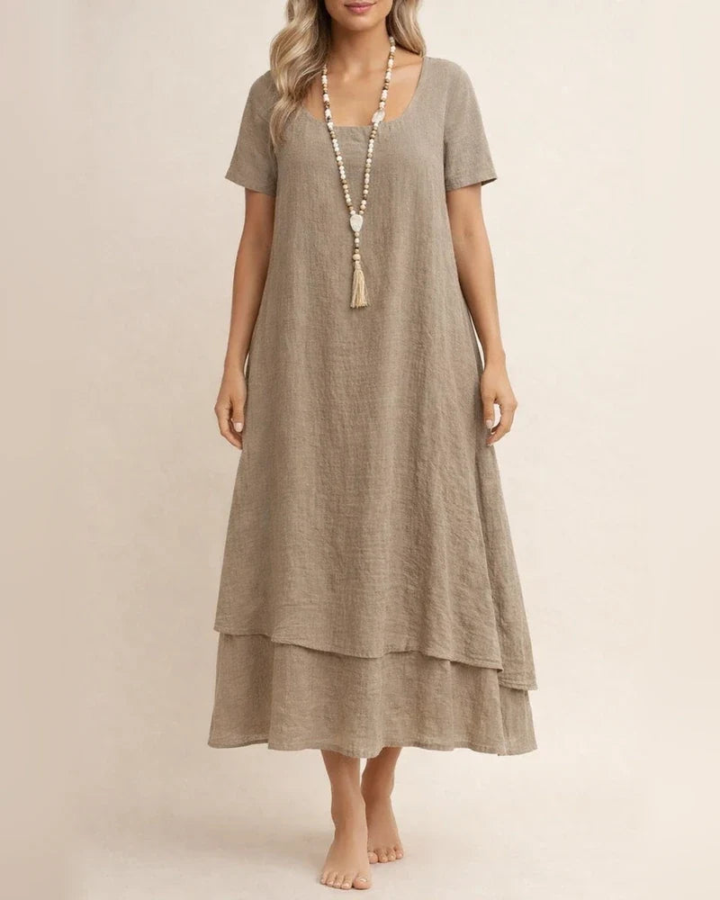 New Summer Women’s Casual Loose-Fit Fashionable Short-Sleeve Solid-Color Round-Neck Double-Layer Dress | JRSEE:fe70a0f4-c7ba-4f36-892f-94fa126a23f8