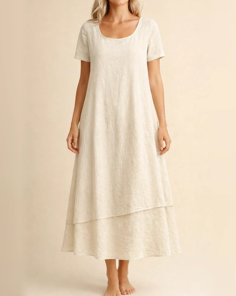 New Summer Women’s Casual Loose-Fit Fashionable Short-Sleeve Solid-Color Round-Neck Double-Layer Dress | JRSEE:88282ede-4909-4a66-9f7b-9b5c276133e5