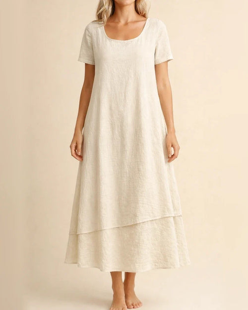 New Summer Women’s Casual Loose-Fit Fashionable Short-Sleeve Solid-Color Round-Neck Double-Layer Dress | JRSEE:88282ede-4909-4a66-9f7b-9b5c276133e5