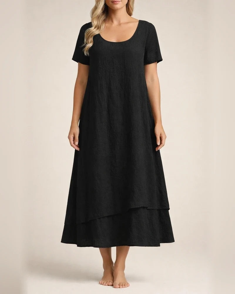New Summer Women’s Casual Loose-Fit Fashionable Short-Sleeve Solid-Color Round-Neck Double-Layer Dress | JRSEE:309a4b4c-ab76-4d73-bbca-aab61658aa52
