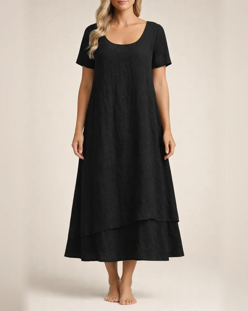 New Summer Women’s Casual Loose-Fit Fashionable Short-Sleeve Solid-Color Round-Neck Double-Layer Dress | JRSEE:309a4b4c-ab76-4d73-bbca-aab61658aa52
