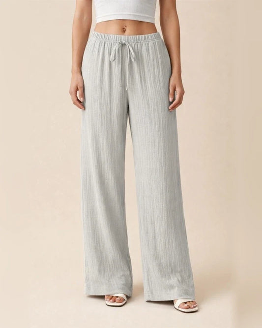 New Summer Women's Casual Solid-Color Textured Fabric Wide-Leg Pants with Slanted Pockets | JRSEE:19cc88c0-c16f-43a7-9da1-edc1eba511b9