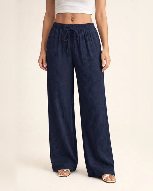 New Summer Women's Casual Solid-Color Textured Fabric Wide-Leg Pants with Slanted Pockets | JRSEE:35de3220-3a8d-4a09-b137-a59869bd2665