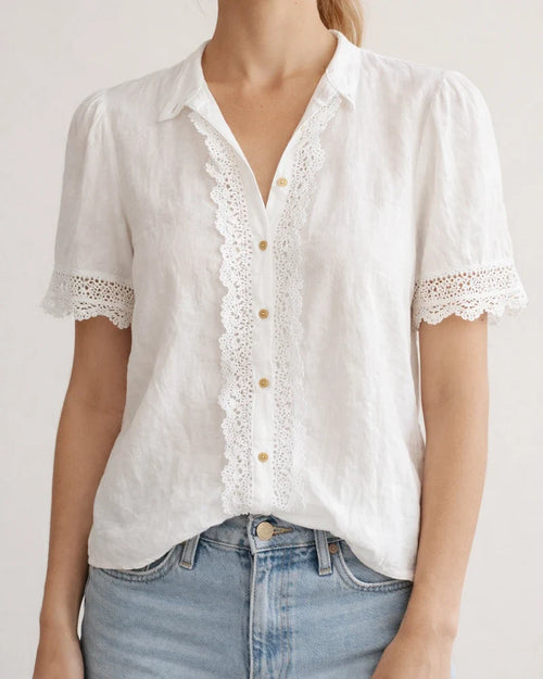New Summer Women's Lace Cotton-Linen Short-Sleeve Casual Shirt | JRSEE:3dd990ea-a35d-4258-b142-f4512ca409ce