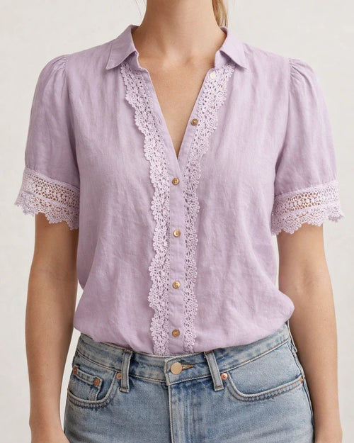 New Summer Women's Lace Cotton-Linen Short-Sleeve Casual Shirt | JRSEE:471009f9-8ee0-4eec-ab0a-7be98175852e