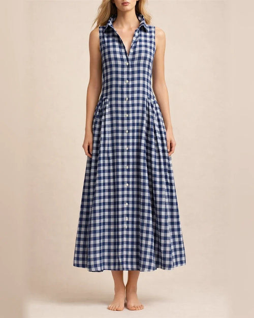 New Summer Women's Loose-Fit Sleeveless Checkered Dress | JRSEE:fe6d3dd5-55aa-4342-ba34-8eb049f88fce