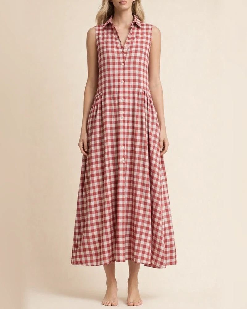 New Summer Women's Loose-Fit Sleeveless Checkered Dress | JRSEE:114886ba-e641-4649-8fd4-c83bf662e6df