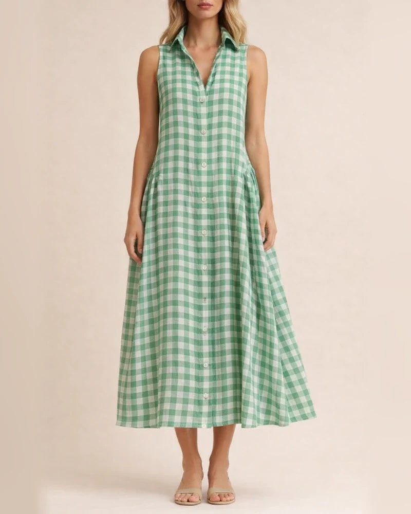New Summer Women's Loose-Fit Sleeveless Checkered Dress | JRSEE:1588cc75-dcd9-4013-bef1-c2a0cbadc970