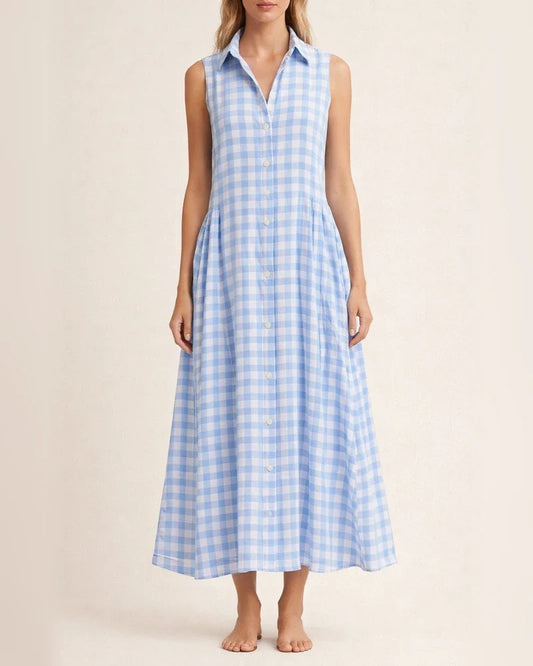 New Summer Women's Loose-Fit Sleeveless Checkered Dress | JRSEE:784e2ee0-47c2-4ea9-b256-89dedb9260bd