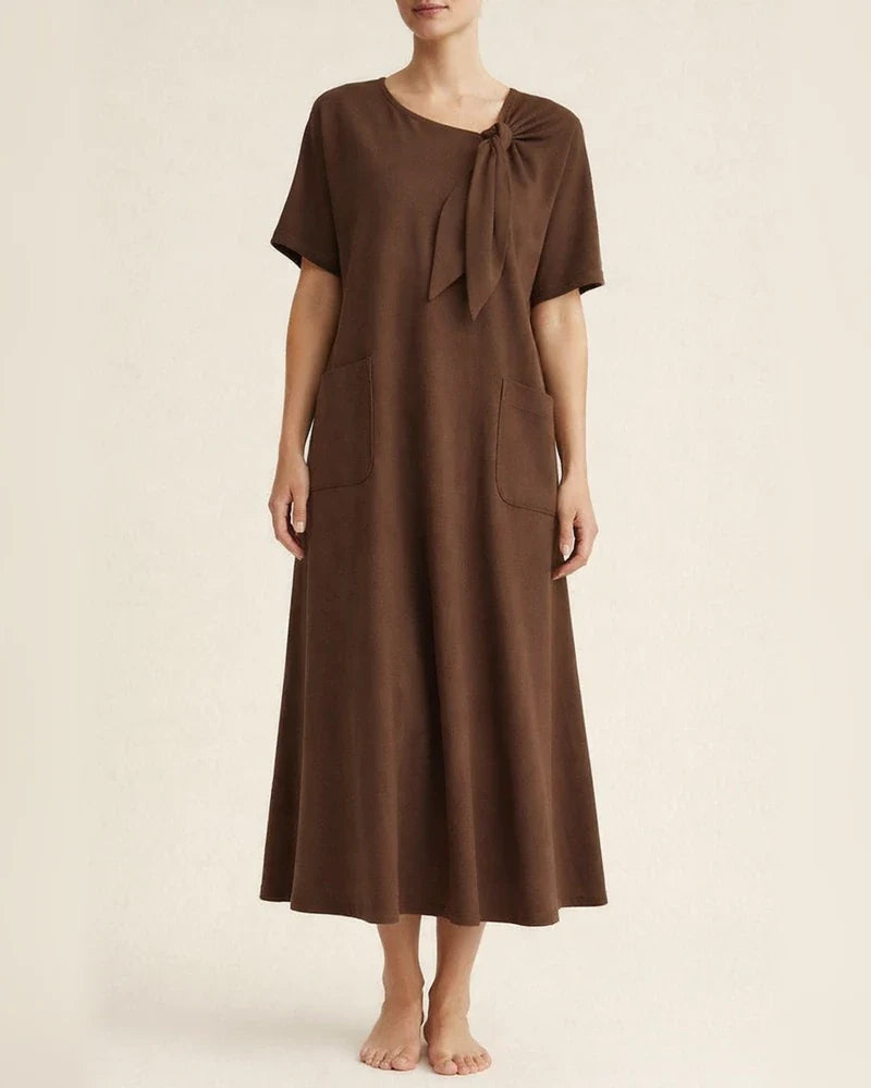 New Summer Women's Short-Sleeve Bow-Detail Flowy Maxi Dress | JRSEE:49dc105b-6f4e-453a-9d37-7461e8a1e505