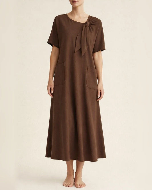 New Summer Women's Short-Sleeve Bow-Detail Flowy Maxi Dress | JRSEE:49dc105b-6f4e-453a-9d37-7461e8a1e505