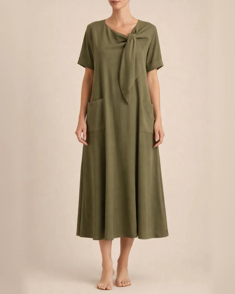 New Summer Women's Short-Sleeve Bow-Detail Flowy Maxi Dress | JRSEE:fec7a344-b28b-4d59-946b-14f5e76bf37d