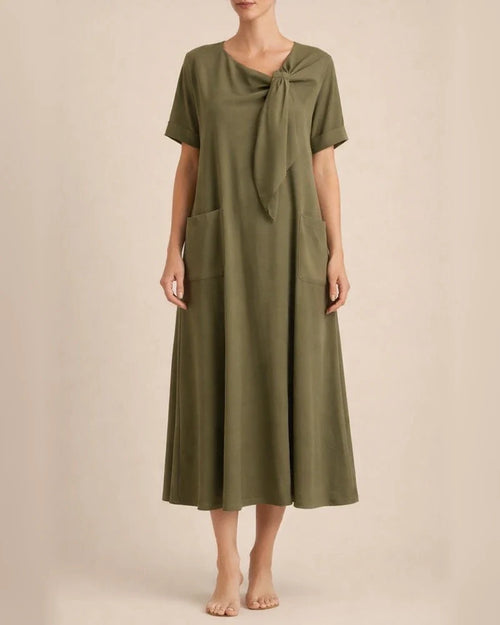 New Summer Women's Short-Sleeve Bow-Detail Flowy Maxi Dress | JRSEE:fec7a344-b28b-4d59-946b-14f5e76bf37d