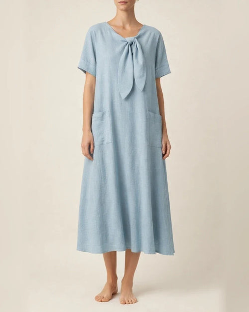 New Summer Women's Short-Sleeve Bow-Detail Flowy Maxi Dress | JRSEE:388eaebc-8288-4e9a-97f9-a24a54daeaa7