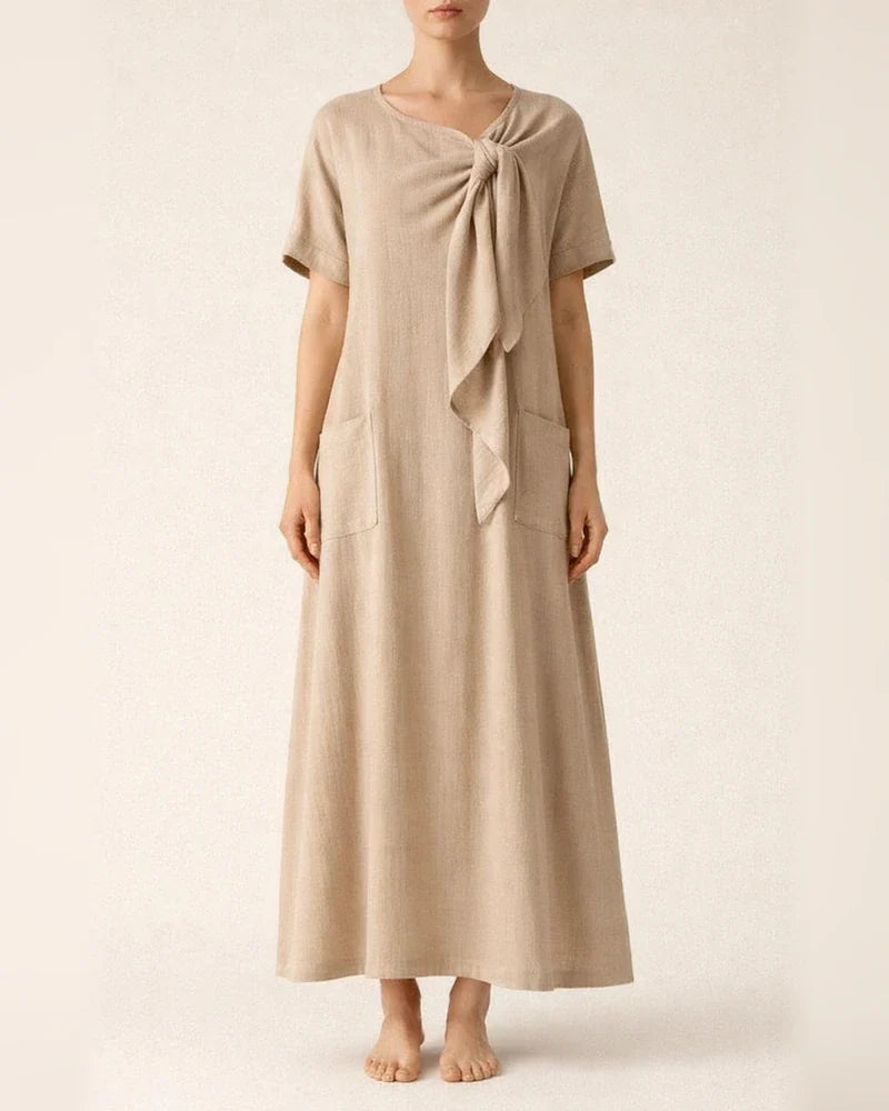 New Summer Women's Short-Sleeve Bow-Detail Flowy Maxi Dress | JRSEE:70dbcd36-06d2-42d6-aeeb-d50b2e38cd49