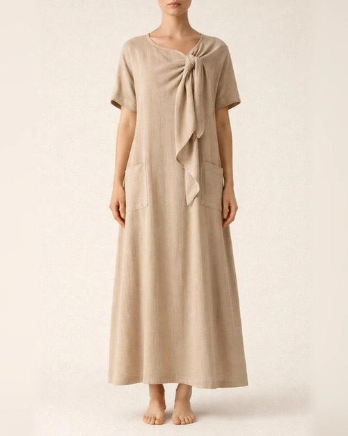 New Summer Women's Short-Sleeve Bow-Detail Flowy Maxi Dress | JRSEE:70dbcd36-06d2-42d6-aeeb-d50b2e38cd49
