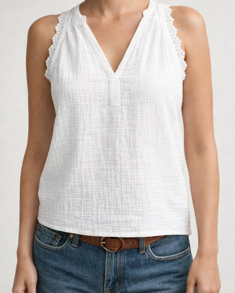 New Summer Women's Sleeveless Lace V-neck T-shirt | JRSEE:b9807dd5-5909-4b0e-aa81-76873b80082d