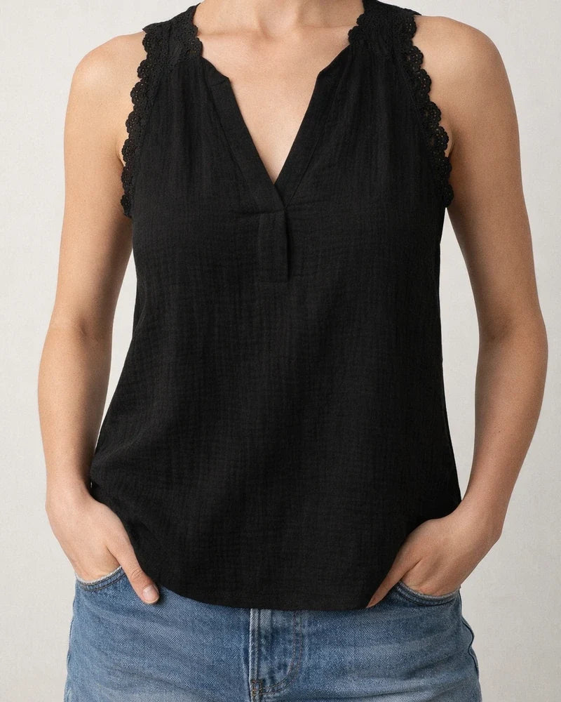 New Summer Women's Sleeveless Lace V-neck T-shirt | JRSEE:a6e1875b-c042-4182-bdfd-f2dc6799eb0b