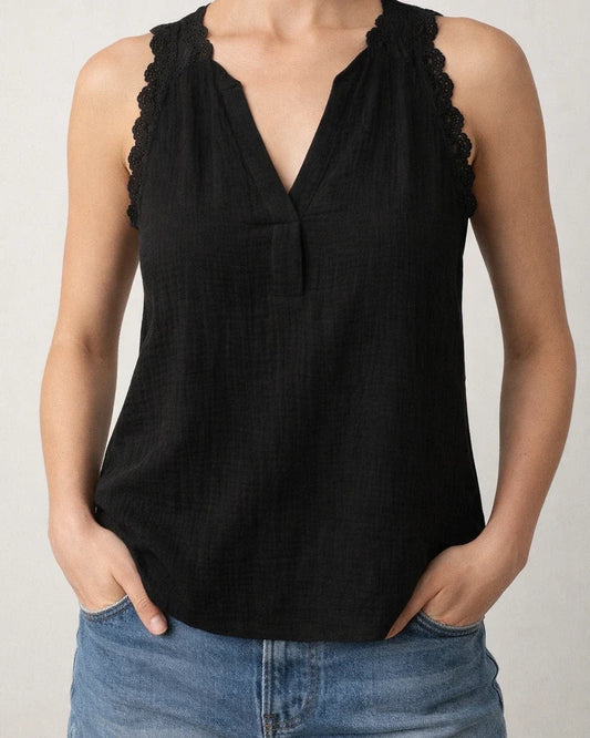 New Summer Women's Sleeveless Lace V-neck T-shirt | JRSEE:a6e1875b-c042-4182-bdfd-f2dc6799eb0b