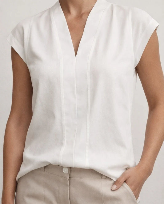 New Summer Women's Solid Color V-Neck Short-Sleeve T-Shirt | JRSEE:79689009-ba6e-4b98-8aa3-69f430482ade