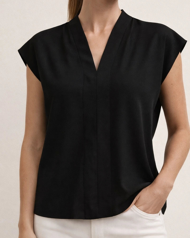 New Summer Women's Solid Color V-Neck Short-Sleeve T-Shirt | JRSEE:740824d7-24a3-4bfd-a787-b6f662da6327