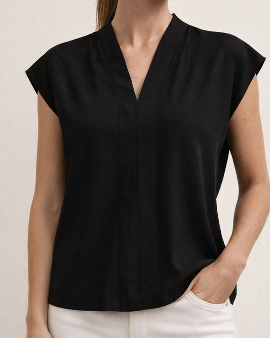 New Summer Women's Solid Color V-Neck Short-Sleeve T-Shirt | JRSEE:740824d7-24a3-4bfd-a787-b6f662da6327